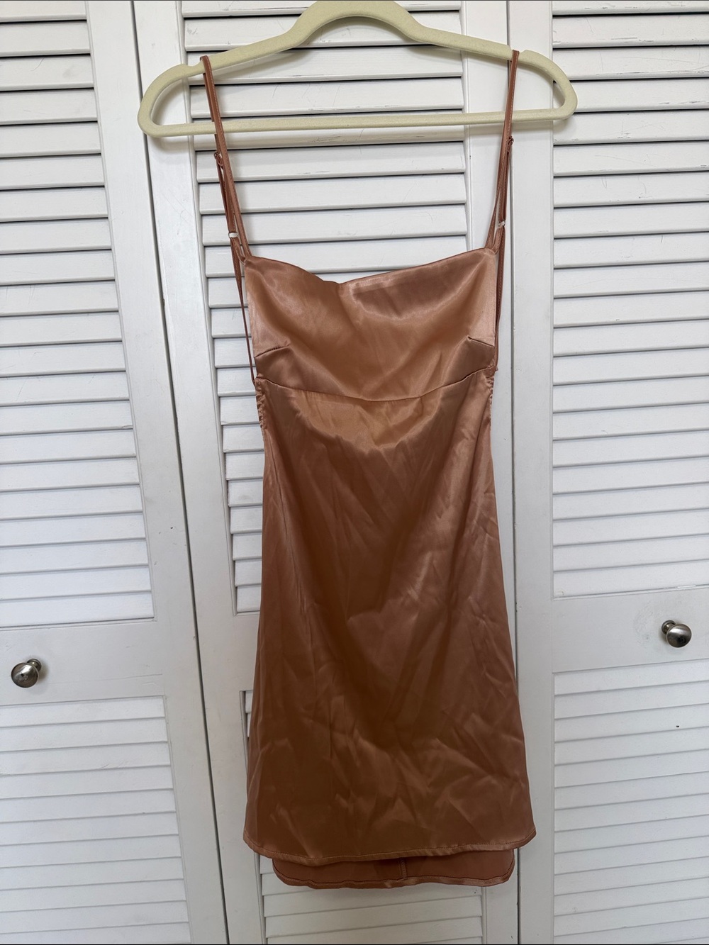 Beige Botany satin backless mini dress Copper Brown - Women's